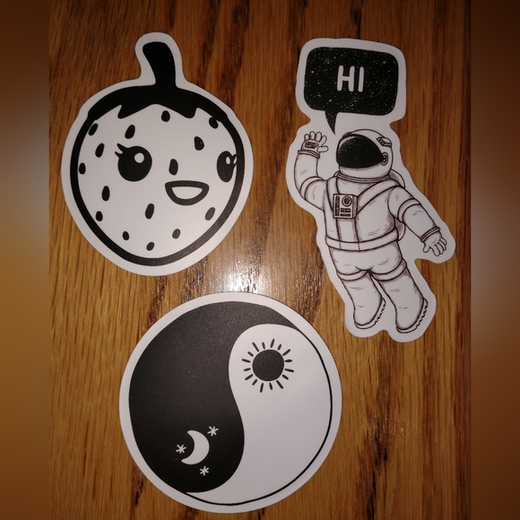3 black & white professionally made stickers, NEW never used.  Set 1 - Picture 1 of 4